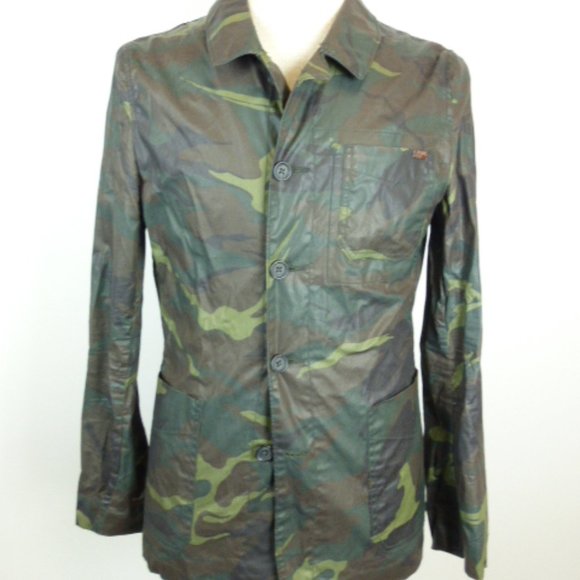 WILLIAM RAST camo green waxed cotton button up blazer chore jacket S - Picture 3 of 9